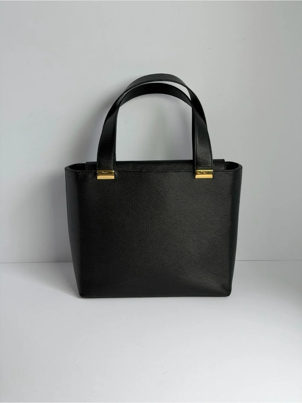 Salvatore Ferragamo Structured Black Leather Handbag